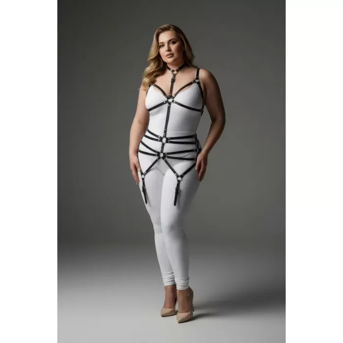 Büyük Beden Siyah Kadın Deri Jartiyer Harness Büstiyer Tarzı Fantazi Aksesuar - APFT262