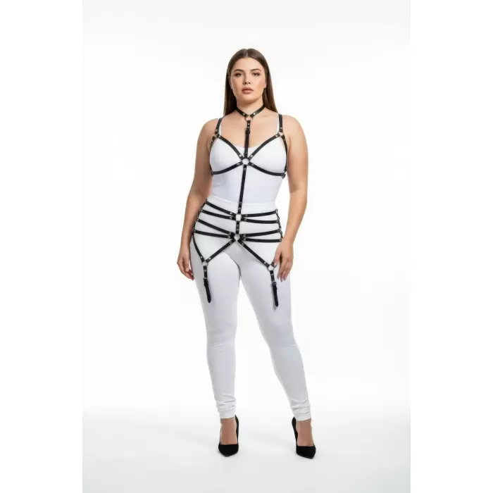 Büyük Beden Siyah Kadın Deri Jartiyer Harness Büstiyer Tarzı Fantazi Aksesuar - APFT262