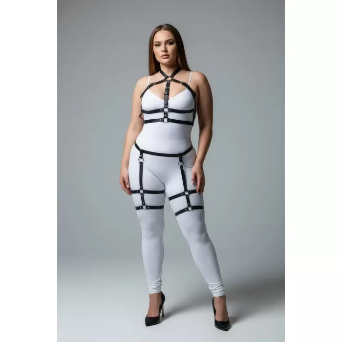 Büyük Beden Siyah Kadın Jartiyer Harness Takımı Ayarlanabilir Fantezi Aksesuarı - APFT272