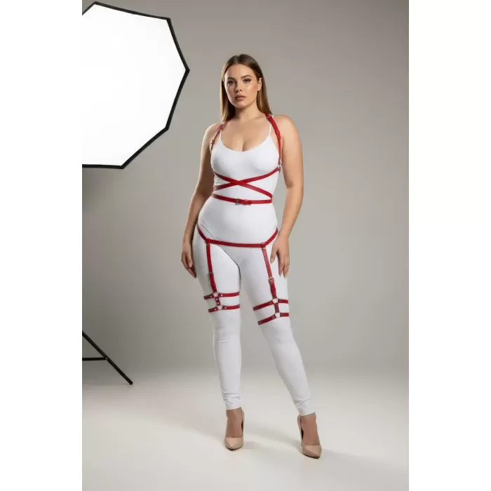 Büyük Beden Kırmızı Kadın Jartiyer Harness Deri Fantazi Vücut Takımı - APFT274