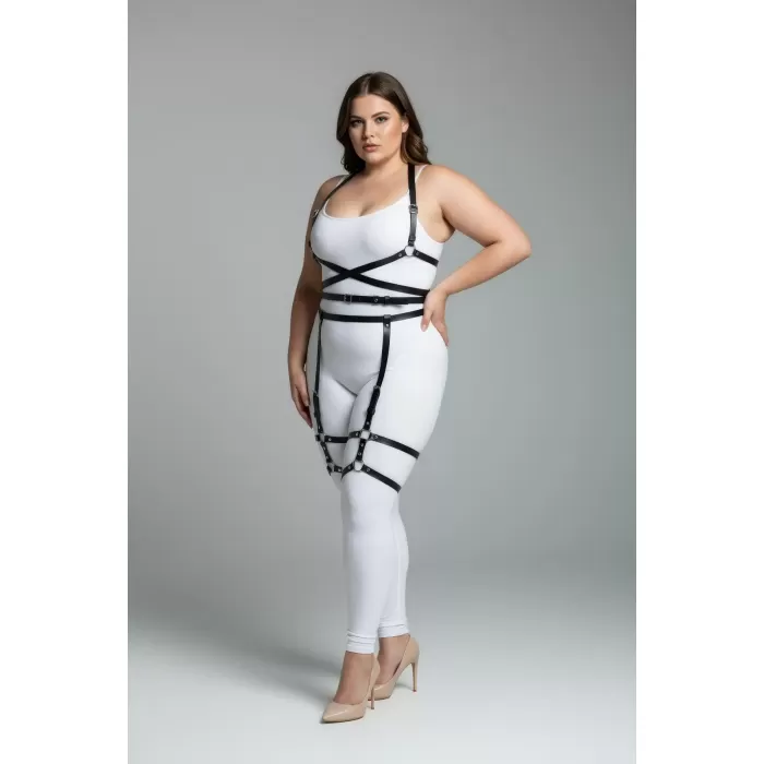 Büyük Beden Siyah Kadın Deri Jartiyer Harness Vücudu Saran Şık Kombin Aksesuarı - APFT274
