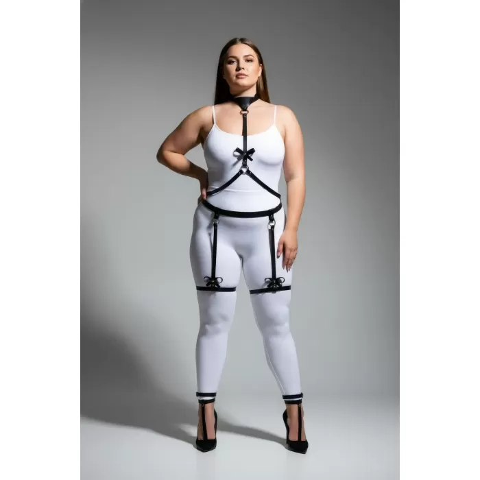 Büyük Beden Siyah Kadın Jartiyer Harness Fiyonk Detaylı Fantazi Vücut Aksesuarı - APFT276