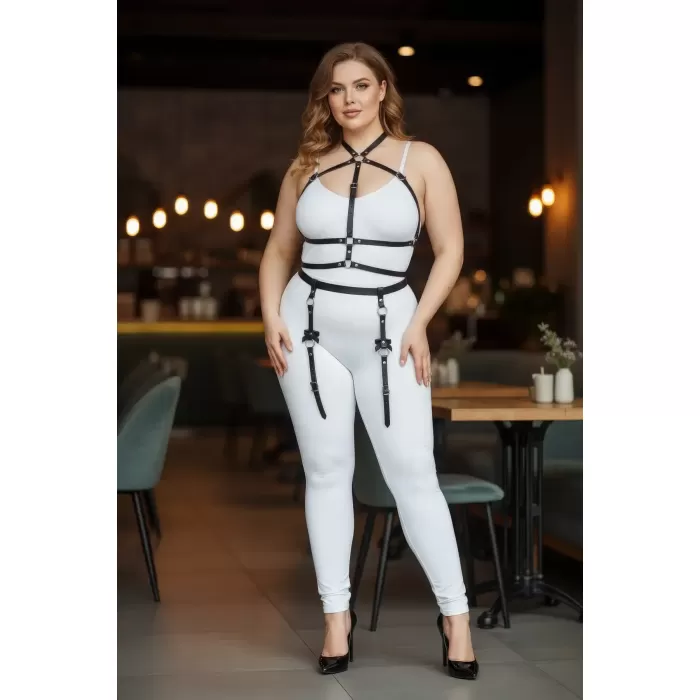 Büyük Beden Siyah Kadın Jartiyer Harness Vücudu Saran Seksi Deri Aksesuar - APFT286