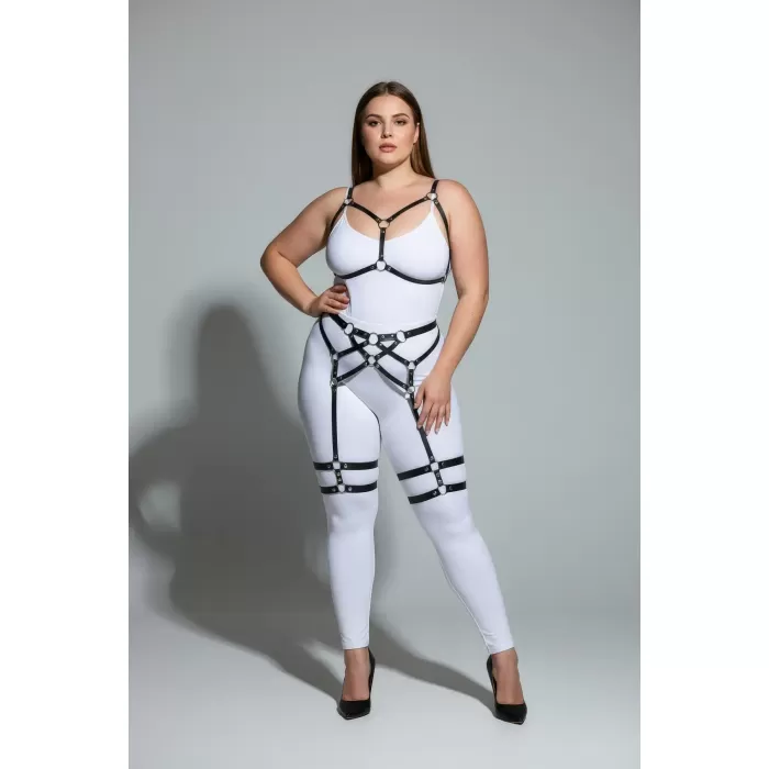 Büyük Beden Siyah Kadın Jartiyer Harness Full Body Deri Takım - APFT289