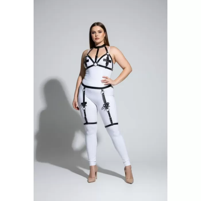 Büyük Beden Siyah Kadın Deri Jartiyer Harness Büstiyer Detaylı Fantazi Takım - APFT310