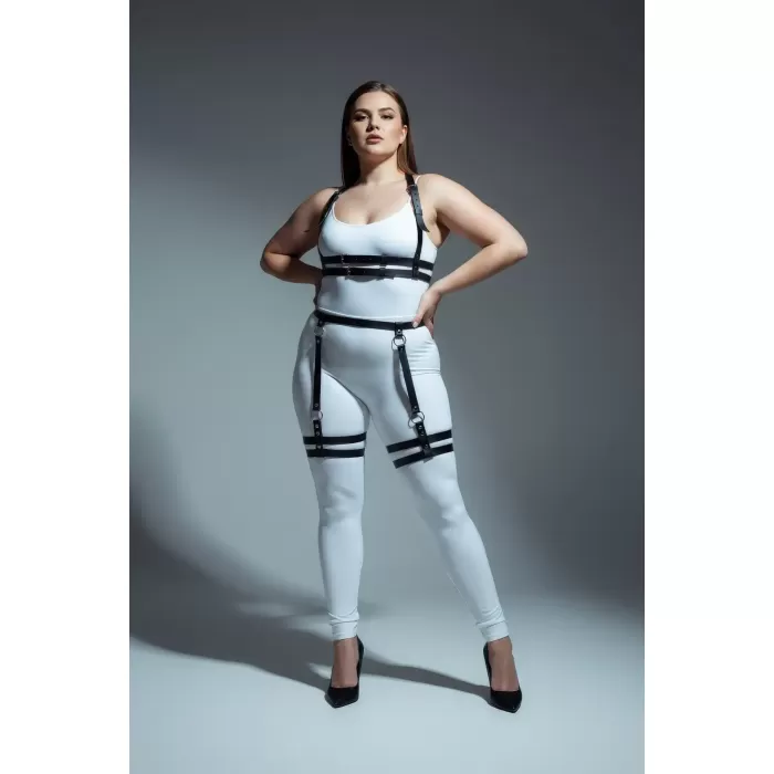 Büyük Beden Siyah Kadın Deri Jartiyer Harness Alt Üst Vücut Aksesuarı - APFT537