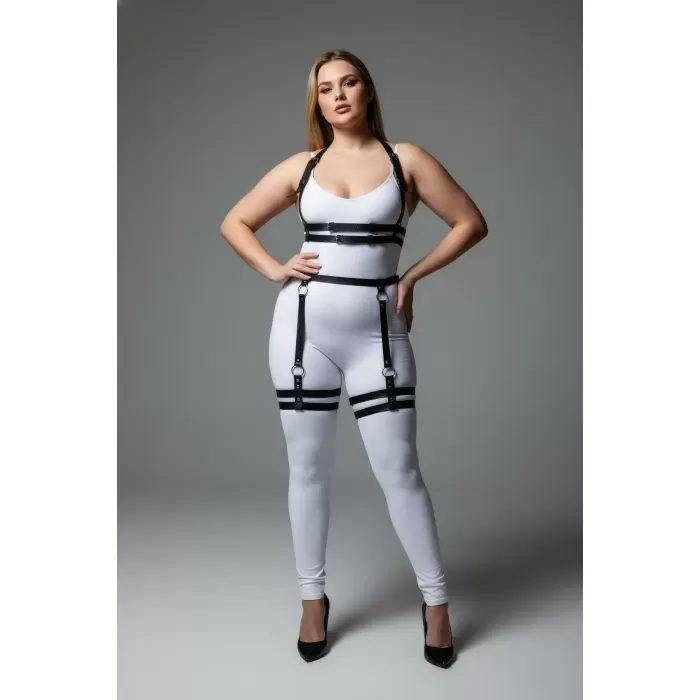 Büyük Beden Siyah Kadın Deri Jartiyer Harness Alt Üst Vücut Aksesuarı - APFT537