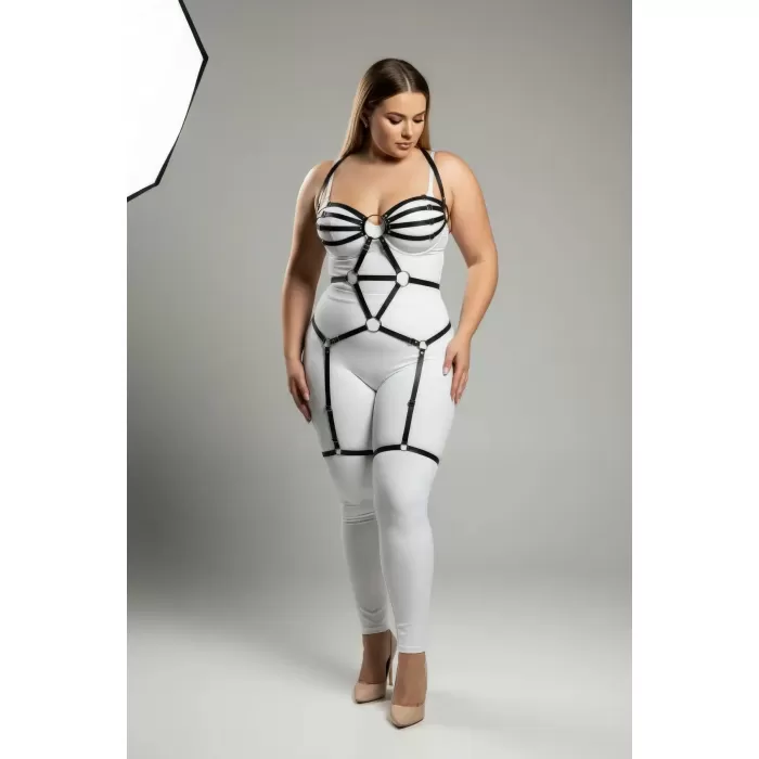 Büyük Beden Siyah Kadın Deri Jartiyer Harness Fantezi Vücut Aksesuarı - APFT568