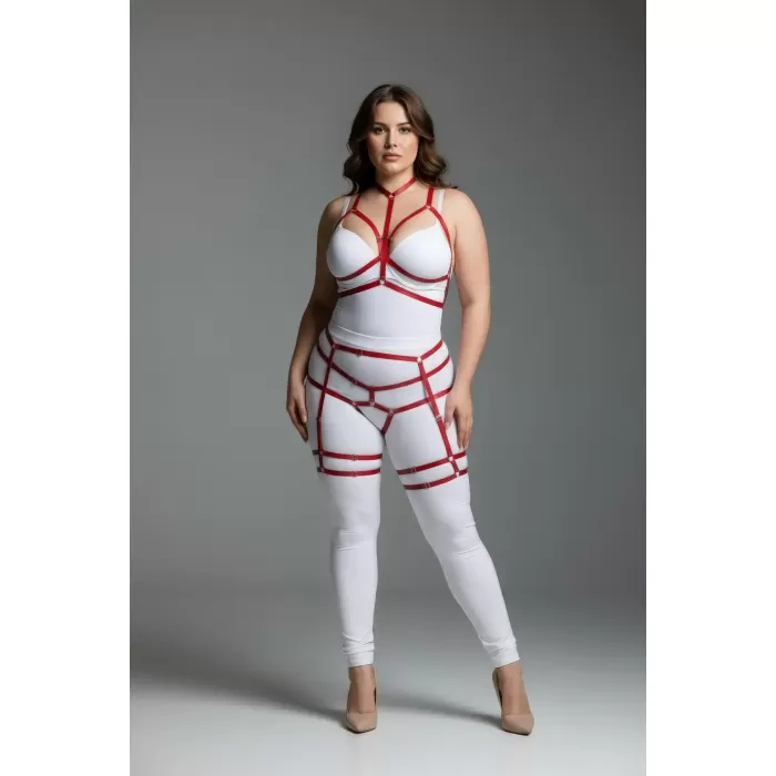 Büyük Beden Kırmızı Kadın Jartiyer Harness Vücudu Saran Fantazi Deri Aksesuar - APFT142