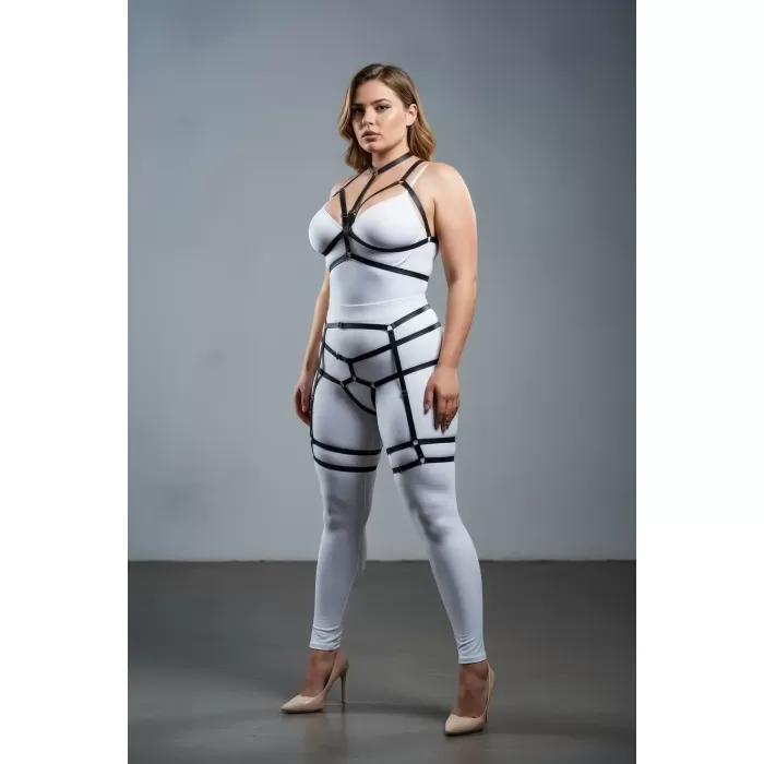 Büyük Beden Siyah Kadın Jartiyer Harness Vücudu Saran Şık Fantazi Aksesuar - APFT142