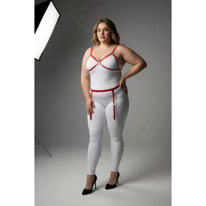 Büyük Beden Kırmızı Kadın Jartiyer Harness Özel Tasarım Deri Takım - APFT228