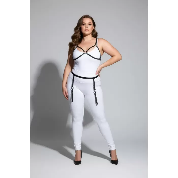 Büyük Beden Siyah Kadın Deri Jartiyer Harness Fantazi Vücut Aksesuarı - APFT228