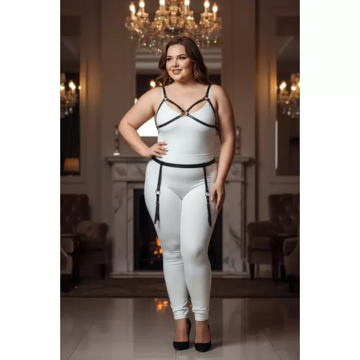 Büyük Beden Siyah Kadın Deri Jartiyer Harness Fantazi Vücut Aksesuarı - APFT228