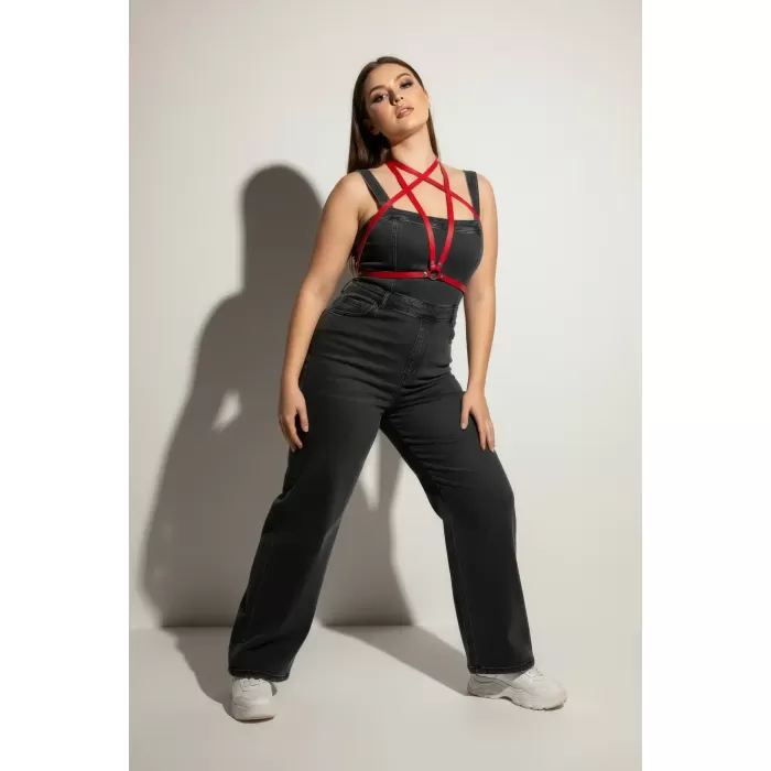 Büyük Beden Kırmızı Kadın Kemer Deri Harness Tarzı Elbise Aksesuarı - APFT15