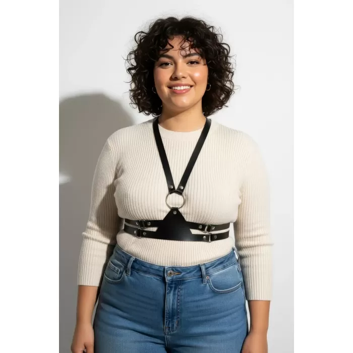 Büyük Beden Siyah Kadın Korse Kemer Omuz Askılı Deri Kombin Tamamlayıcı - APFT20