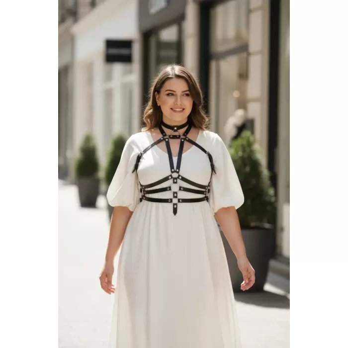 Büyük Beden Siyah Kadın Kemer Deri Harness Vücut Aksesuarı - APFT27