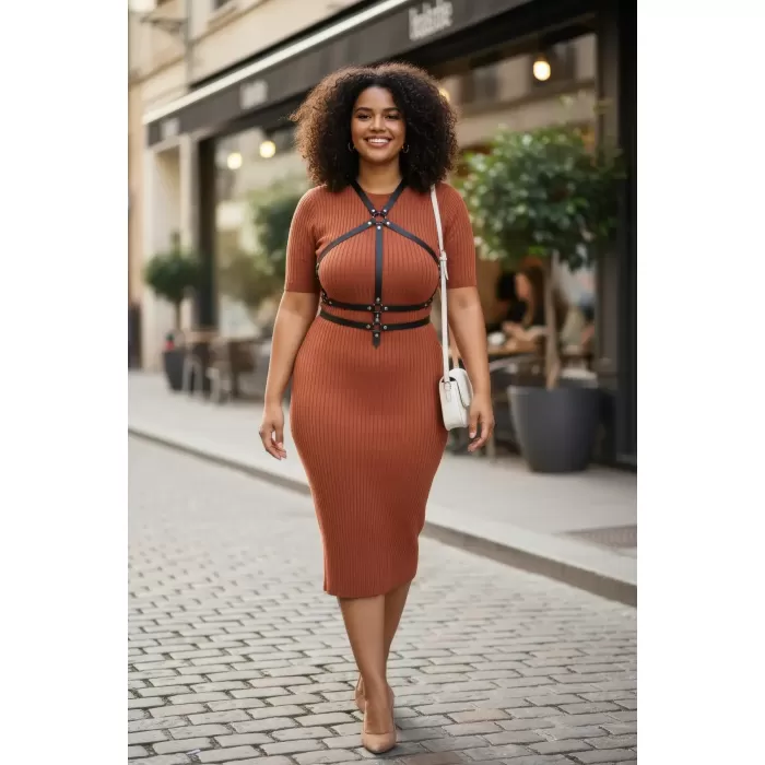 Büyük Beden Siyah Kadın Kemer İkonik Deri Vücut Aksesuarı - APFT30