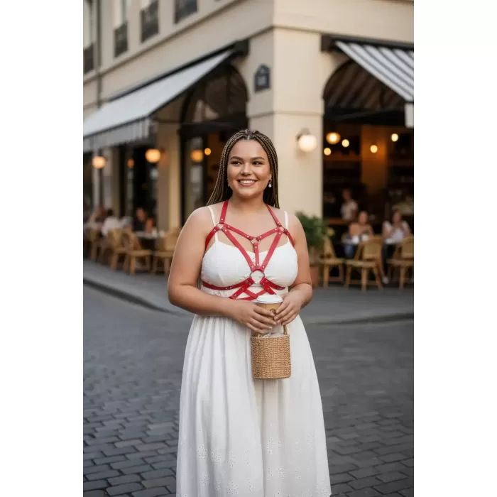 Büyük Beden Kırmızı Kadın Kemer Harness Vücut Aksesuarı İddialı Kombin Tamamlayıcı - APFT107