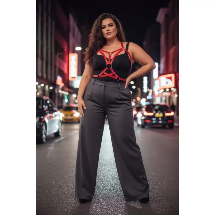 Büyük Beden Kırmızı Kadın Kemer Harness Vücut Aksesuarı İddialı Kombin Tamamlayıcı - APFT107