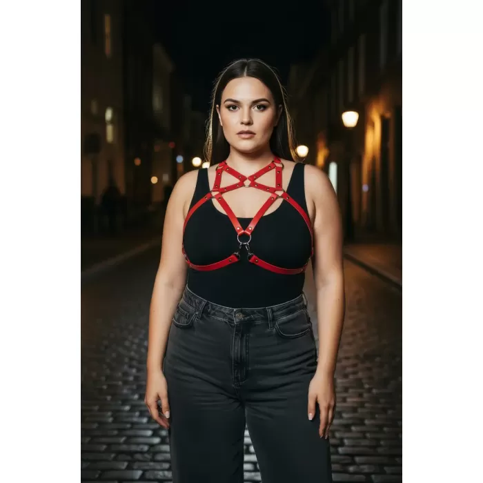 Büyük Beden Kırmızı Kadın Kemer Deri Harness Elbise Üstü Kombin Tamamlayıcı - APFT108