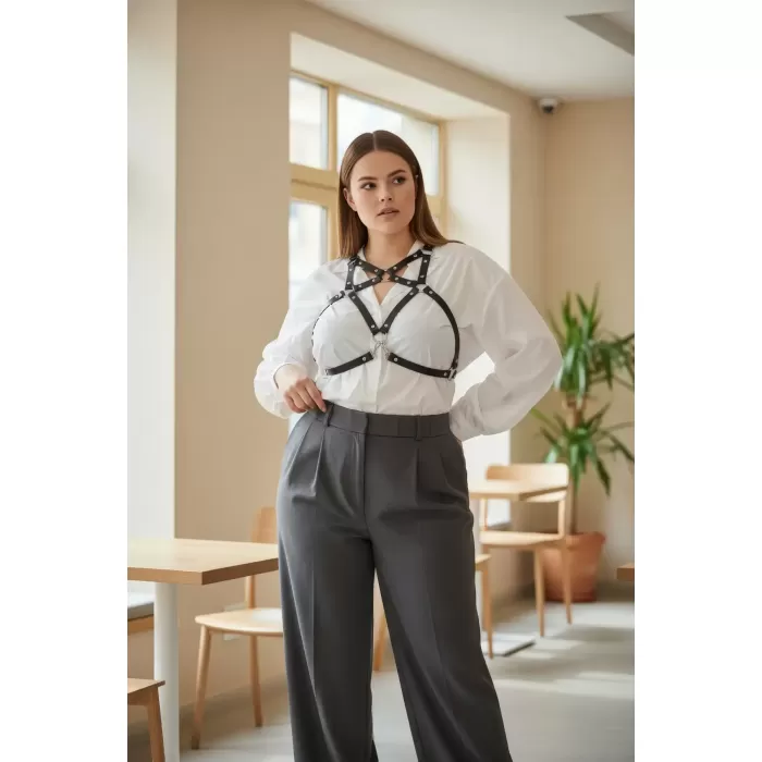 Büyük Beden Siyah Kadın Kemer Harness Stili Elbise Üstü Vücut Aksesuarı - APFT108