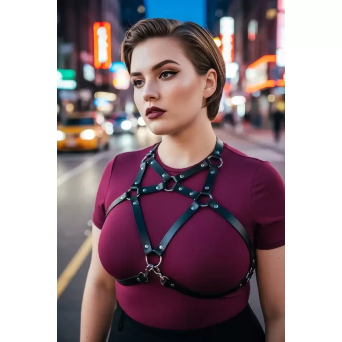 Büyük Beden Siyah Kadın Kemer Harness Stili Elbise Üstü Vücut Aksesuarı - APFT108