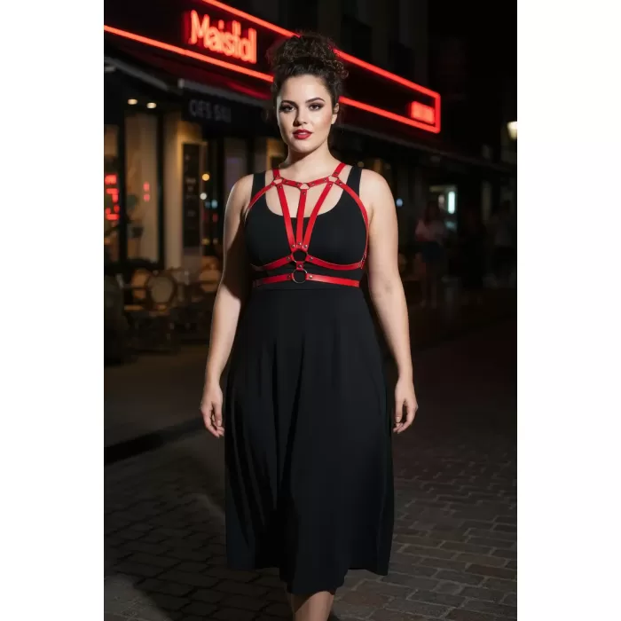 Büyük Beden Bordo Kadın Kemer Deri Vücut Harness Aksesuarı - APFT114