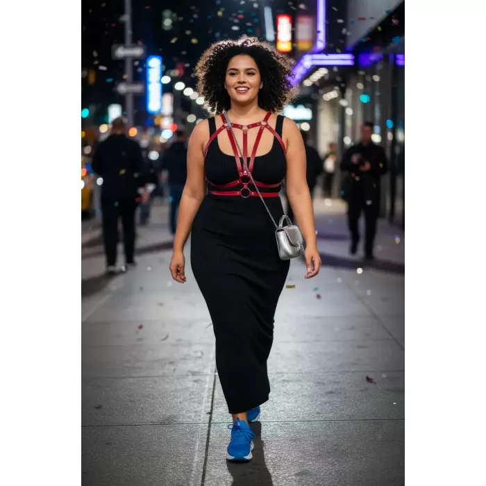 Büyük Beden Bordo Kadın Kemer Deri Vücut Harness Aksesuarı - APFT114