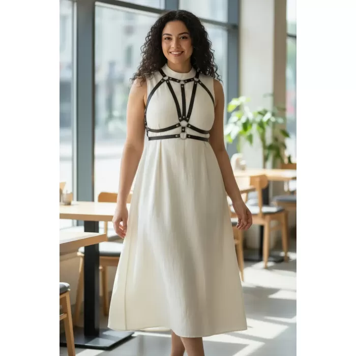 Büyük Beden Siyah Kadın Deri Kemer Vücut Harness Kombin Aksesuarı - APFT114