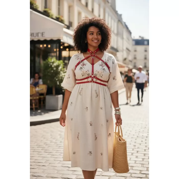 Büyük Beden Kırmızı Kadın Kemer Deri Harness Vücut Aksesuarı - APFT119