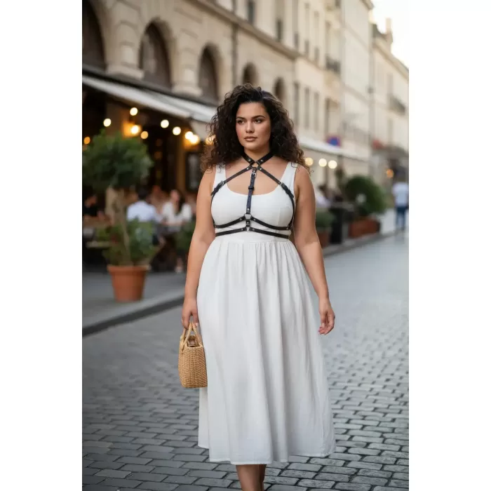 Büyük Beden Siyah Kadın Kemer Deri Vücut Kuşağı Korse Tarzı Kombin Tamamlayıcı - APFT119