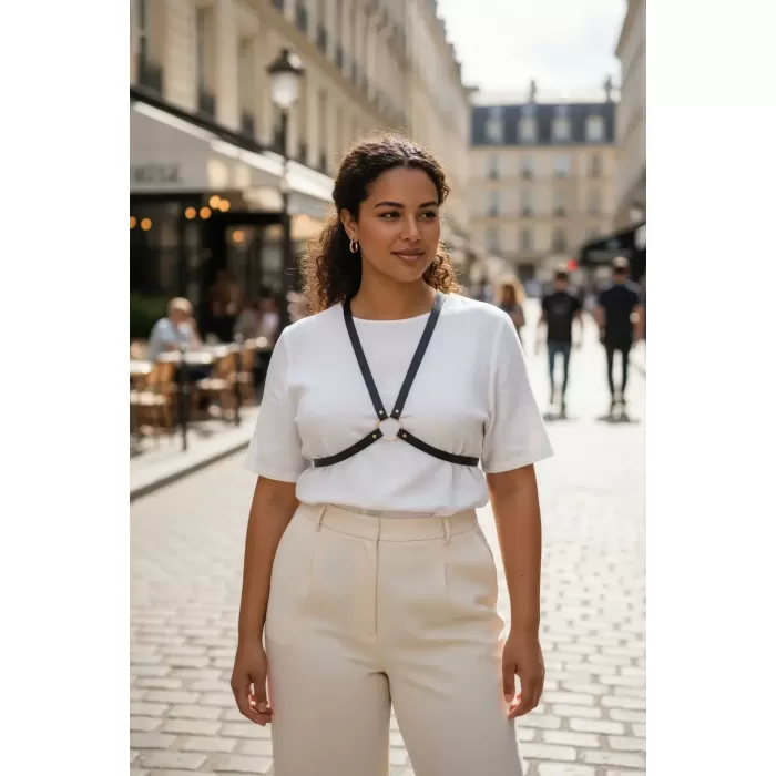 Büyük Beden Siyah Kadın Kemer Deri Harness Minimal Halka Detaylı Kombin Aksesuarı - APFT131