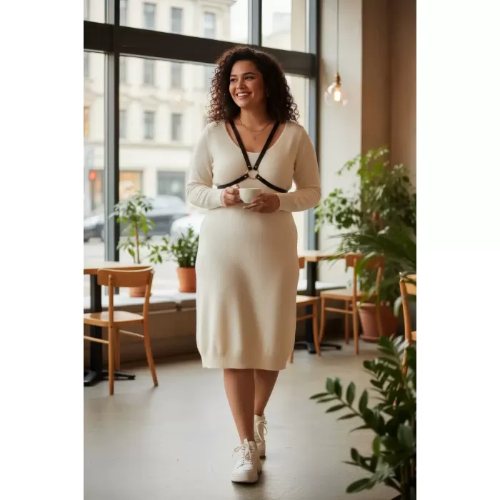 Büyük Beden Siyah Kadın Kemer Deri Harness Minimal Halka Detaylı Kombin Aksesuarı - APFT131