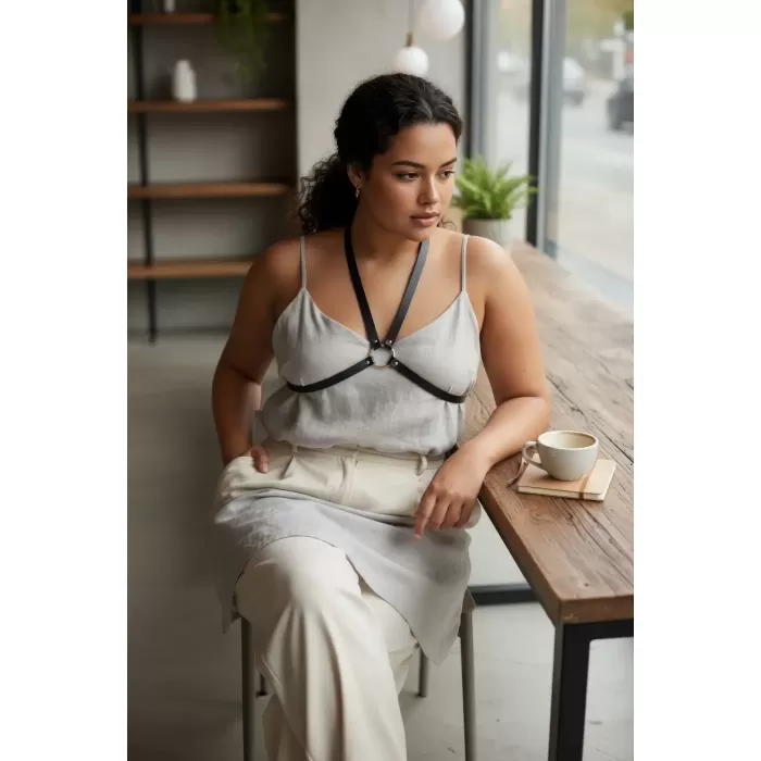 Büyük Beden Siyah Kadın Kemer Deri Harness Minimal Halka Detaylı Kombin Aksesuarı - APFT131