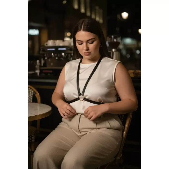 Büyük Beden Siyah Kadın Kemer Deri Harness Minimal Halka Detaylı Kombin Aksesuarı - APFT131