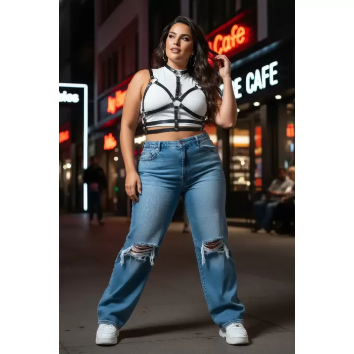 Büyük Beden Siyah Kadın Kemer İddialı Deri Kemeri - APFT154