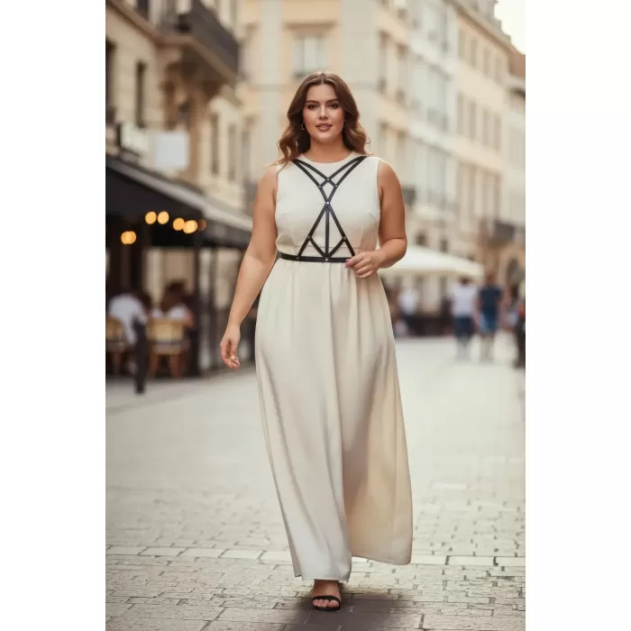 Büyük Beden Siyah Kadın Kemer Çapraz Askılı Deri Harness - APFT158