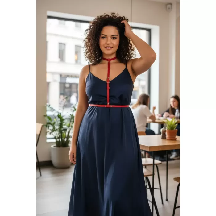 Büyük Beden Kırmızı Kadın Kemer, İddialı Deri Harness Vücut Aksesuarı - APFT188