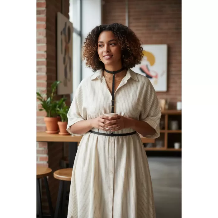 Büyük Beden Siyah Kadın Deri Vücut Aksesuarı Elbise Üstü Kombin Kemeri - APFT188