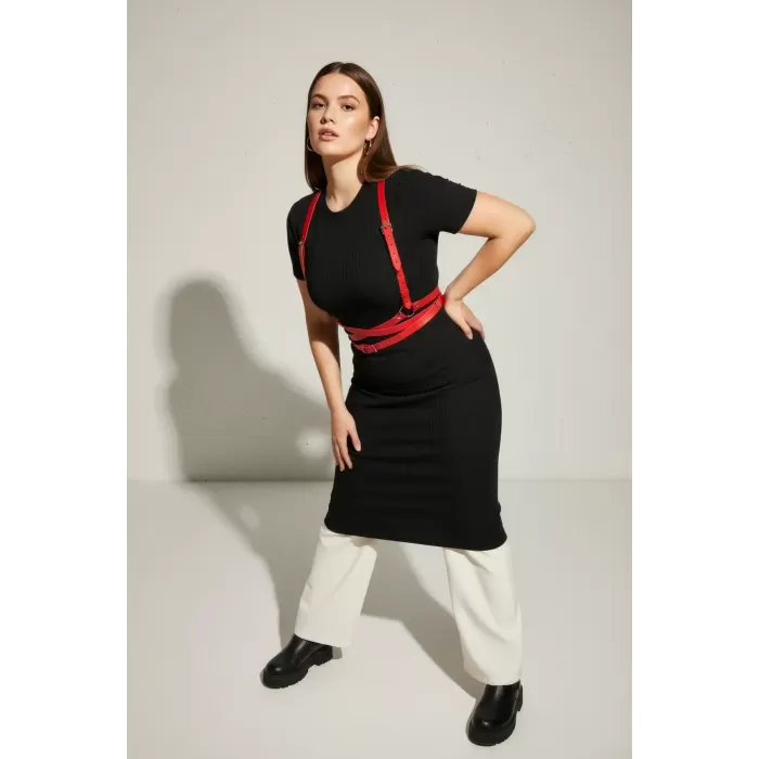 Büyük Beden Kırmızı Kadın Kemer Deri Harness Vücut Aksesuarı - APFT198