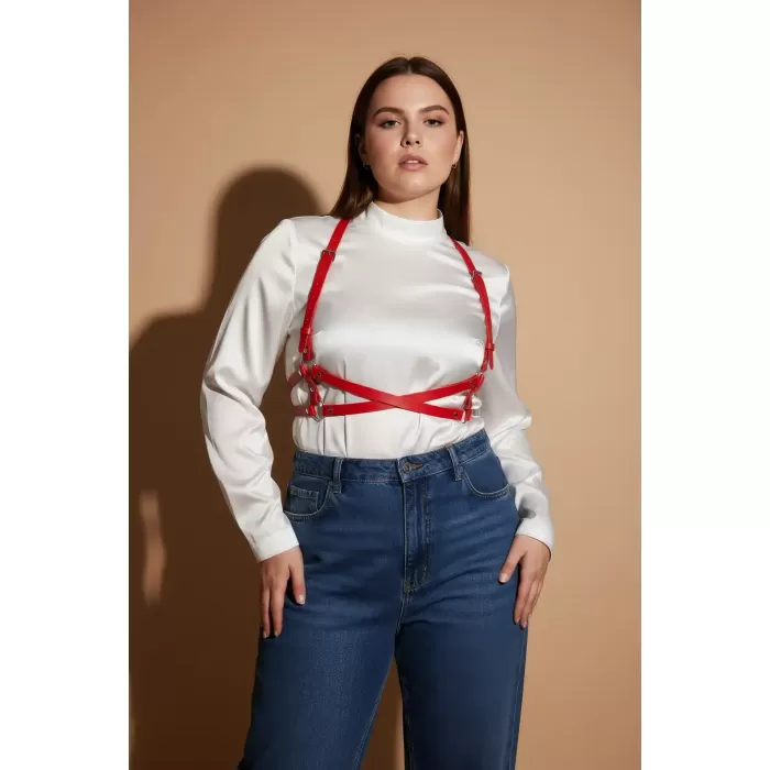 Büyük Beden Kırmızı Kadın Kemer Vücudu Saran O Halka Detaylı Deri Aksesuar. - APFT204