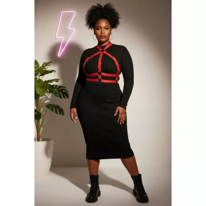 Büyük Beden Kırmızı Kadın Kemer Ayarlanabilir Deri Harness Vücut Aksesuarı - APFT218