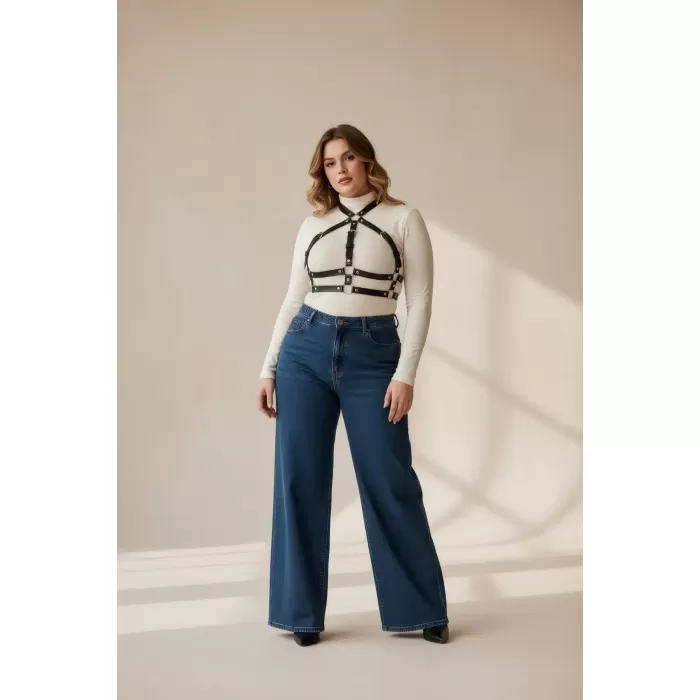 Büyük Beden Siyah Kadın Kemer Ayarlanabilir Deri Harness Vücut Aksesuarı - APFT218