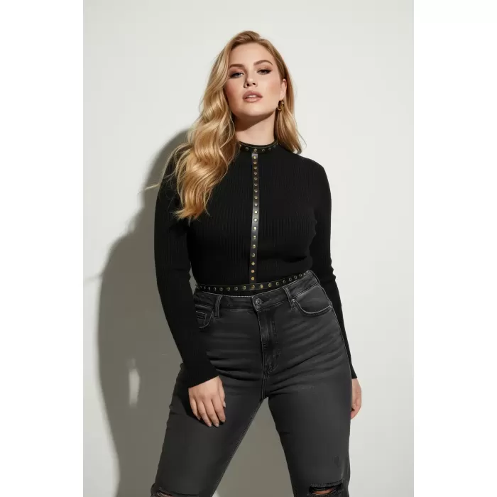 Büyük Beden Siyah Kadın Kemer Zımbalı Deri Harness Vücut Aksesuarı - APFT343