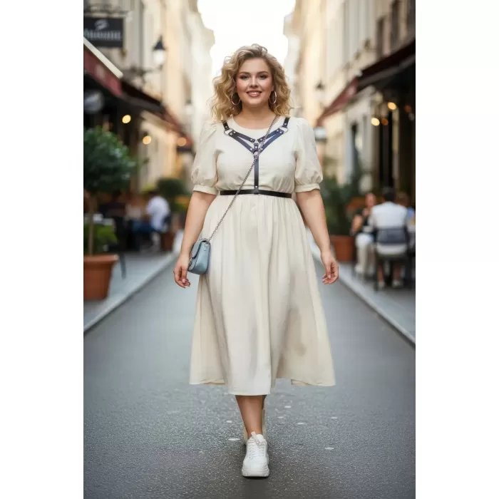 Büyük Beden Siyah Kadın Kemer Harness Tarzı Omuz Askılı Vücut Aksesuarı - APFT409