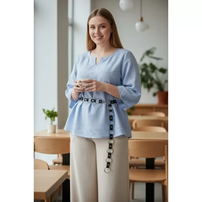 Büyük Beden Siyah Kadın Kemer Zincir Halka Detaylı Elbise ve Gömlek Kombin Tamamlayıcı - APFT427