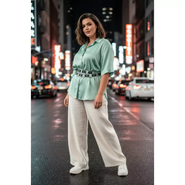 Büyük Beden Siyah Kadın Kemer Zincir Halka Detaylı Elbise ve Gömlek Kombin Tamamlayıcı - APFT427