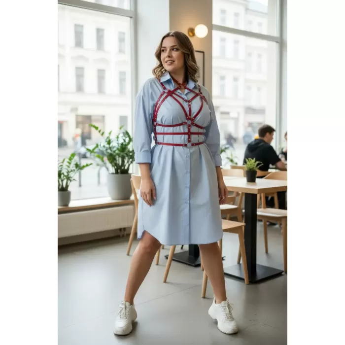 Büyük Beden Kırmızı Kadın Kemer Halka Detaylı Deri Vücut Jartiyeri - APFT430