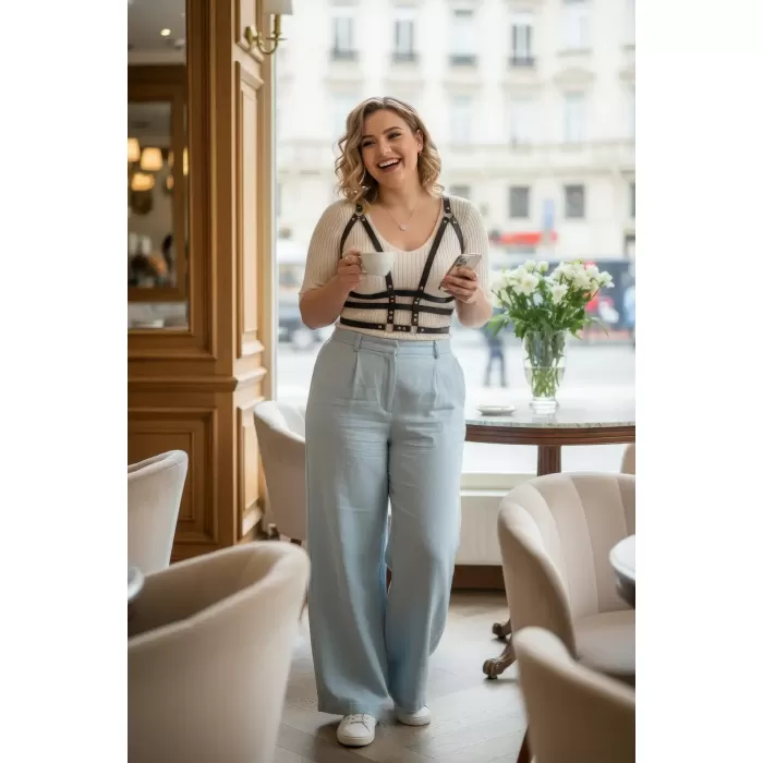 Büyük Beden Siyah Kadın Kemer Deri Harness Kombin Aksesuarı - APFT442