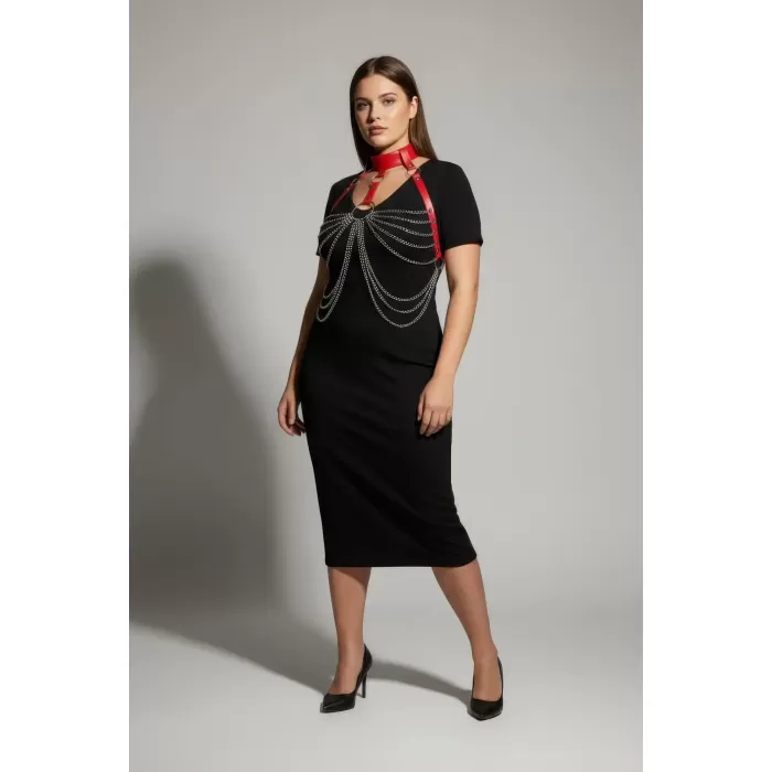 Büyük Beden Kırmızı Kadın Kemer Zincir Detaylı Deri Vücut Aksesuarı - APFT463